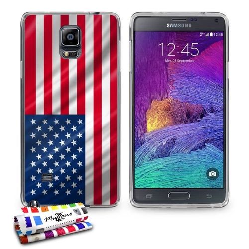 Coque Case Samsung Galaxy Note 4 " Drapeau Usa " Silicone Gris Souple (Tpu)