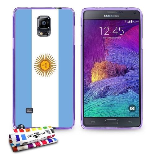 Coque Case Samsung Galaxy Note 4 " Drapeau Argentine " Silicone Violet Souple (Tpu)