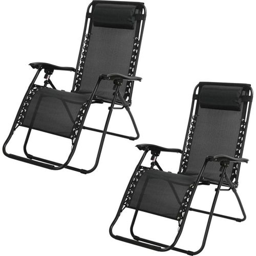 Lot De 2 Fauteuils Inclinables Relax En Métal "La Playa" - Noir - L 64 X P 90 X H 108 Cm