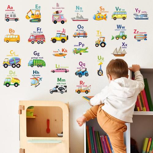 Camion Stickers Muraux Véhicule Alphabet Coloré Voiture Transport Mural éDucatif Chambre Enfants Garderie Salon