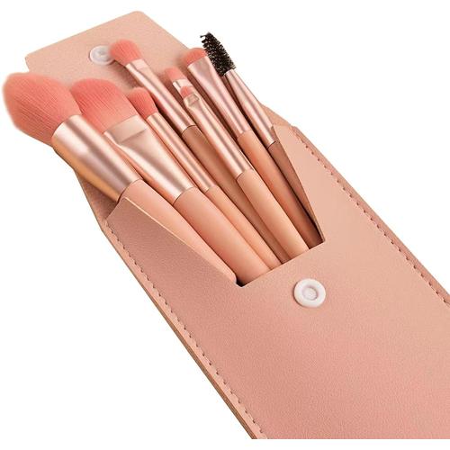 Pinceaux De Maquillage 8 Pièces Ensemble De Pinceaux De Maquillage Professionnels Synthétique Pinceau Maquillage Pour Fond De Teint Eyeliner Anti-Cerne Tampon¿Rose & Sac De Rangement) 