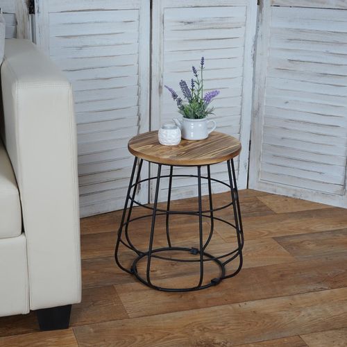 Table D'appoint Hwc-A80, Table De Nuit, Design Industriel, Bois Véritable, Ø35cm