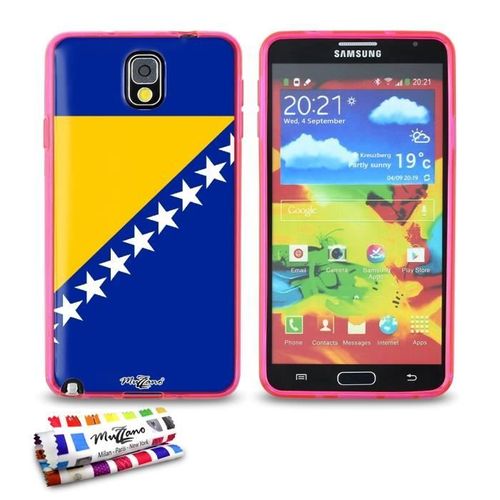 Coque Case Samsung Galaxy Note 3 " Drapeau Bosnie Herzégovine " Silicone Rose Souple (Tpu)