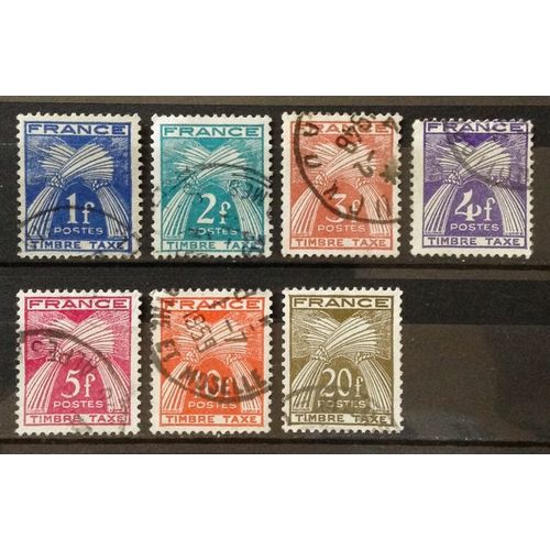Taxes Gerbes - Timbre Taxe - 1f Bleu-Violet (N° 81) + 2f Bleu-Vert 82 + 3f Rouge-Brun 83 + 4f Violet 84 + 10f Rouge-Orange 86 + 20f Brun-Olive 87 Obl - France Année 1946 - N20724