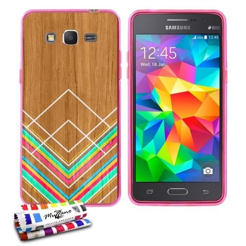 Coque Case Samsung Galaxy Grand Prime " Peinture Sur Bois " Silicone Rose Souple (Tpu)