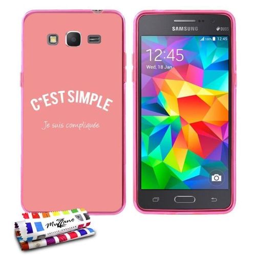 Coque Case Samsung Galaxy Grand Prime " Je Suis Compliquee " Silicone Rose Souple (Tpu)