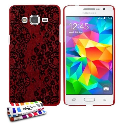 Coque Case Samsung Galaxy Grand Prime " Dentelle Noire " Silicone Rouge Rigide (Tpu)