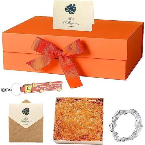 Boîte cadeau magnétique avec ruban, boîte cadeau avec couvercle (orange)