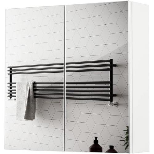 - Armoire de Toilette Miroir - Miroir Mural Salle de Bain avec 2 Portes Miroir Pleine 2 Etagères Bois Moderne, 45 x 13 x 45 cm Blanc