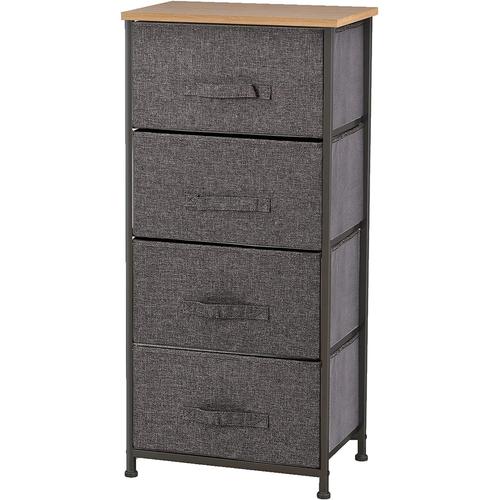 Commode En Tissu, Grande Tour De Rangement Avec 4 Tiroirs, Métallique Robuste, Dessus En Bois, Pour Chambre, Couloir, Entrée, Placard, Pour Vêtement Tissu, Gris