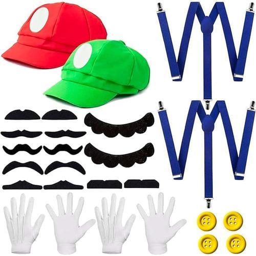 Chapeaux Rouges Et Verts, Casquettes, Moustaches, Gants, Boutons, Bretelles, Costume De Mario Pour Enfant, Ensemble De Bonnets, Carnaval, Halloween, Cosplay, Décoration Pour Garçon