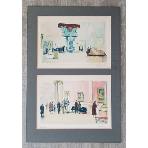 2 Gravures Réunies : Le Louvre Par Fernand Guignier (An. 50) Signées Et Situées Par L'auteur