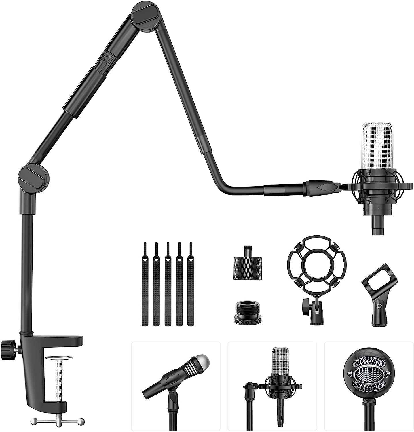 Support de Microphone 94CM, Bras Micro Réglable en Col de Cygne, Perche Micro avec Adaptateur 5/8¿ et ¿¿, Montage Antichoc, Support de Clip Micro, Bras Articulé Micro pour Blue Yeti Nano etc.