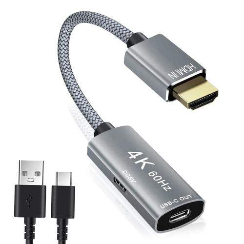 Adaptateur Câble HDMI Mâle vers USB-C Femelle avec Cordon Type C,Convertisseur d'entrée USB Type C 3.1 Sortie HDMI,4K 60Hz USB C Thunderbolt 3 pour MacBook Pro,Mac,Chromebook,Nreal Air