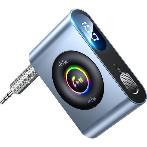 2024 Adaptateur Bluetooth Jack, [HiFi Stéréo Musique] Récepteur Bluetooth 5.3 Voiture Jack Bluetooth avec Kit Main Libre Voiture Bluetooth pour Haut-Parleurs, Câble Auxiliaire Inclus