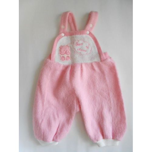 Pantalon Salopette Fille Rose Avec Motif Nounours Sur Poitrine- 6 À 12 Mois. Bretelles Réglables