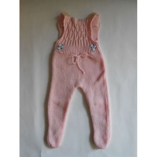 Pantalon Salopette Fille Rose Avec Fleurs Bleues Devant - Naissance À 3 Mois