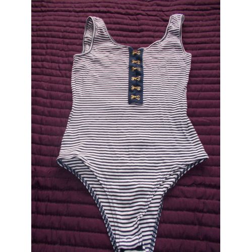 Body Jennyfer Coton 36 Blanc Rayé Marine
