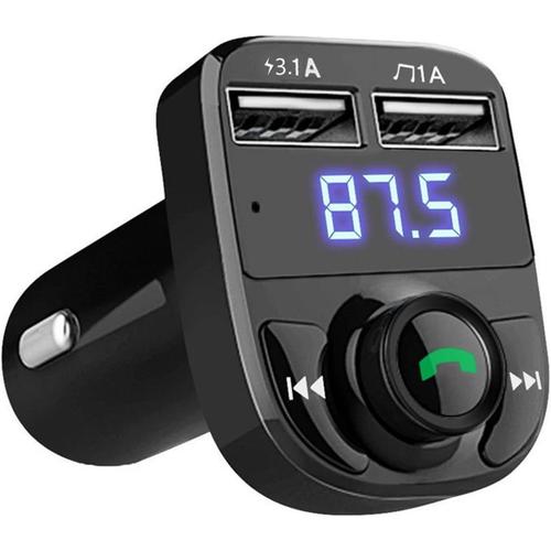 Kit Libres sans Fil Bluetooth pour Voiture Transmetteur FM Lecteur MP3 Chargeur Double USB Transmetteur Prise Jack (Black, One Size)