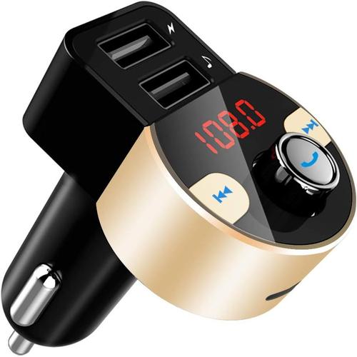 Transmetteur FM Bluetooth, adaptateur audio de voiture Bluetooth lecteur MP3 kit mains libres-double port USB 5 V/3,1A+affichage LED,lecture de carte TF/disque USB(64G) pour iPhone iPad Samsung
