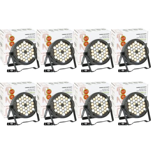 Pack de 8 Projecteurs Blancs Par Ibiza Light THINPAR-36X1WHITE - Télécommande DMX Extra-plats Soirée Dj LED Fête Club Discothèque