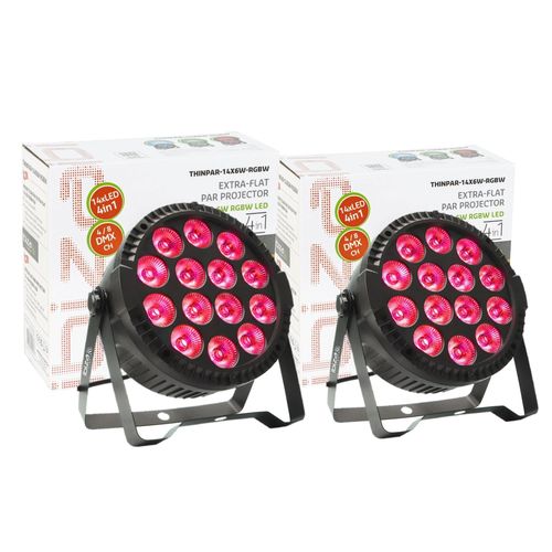 Pack 2 Projecteurs Par Ibiza Light THINPAR-14x6W-RGBW DMX Télécommande LED Extra-plats Soirée Dj Fête Bar Club Discothèque Ambiance