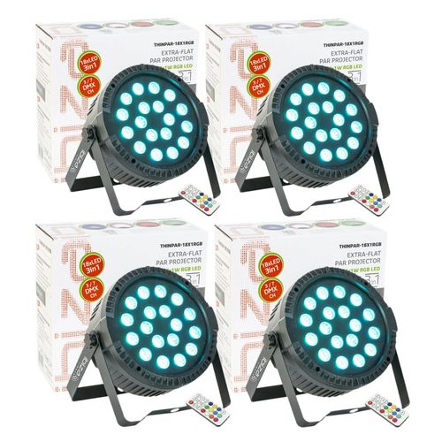 Pack de 4 Projecteurs Par Ibiza Light THINPAR-18X1RGB - DMX Télécommande Extra-plats LED Soirée Dj Club Fête Discothèque
