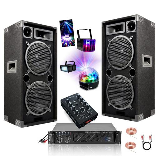 Pack Sono 2480W Total Ibiza - 2 Enceintes 1000W PMPO STAR210 - 1 Ampli 2x480W - 1 Table de mixage MIX500 - 3 Jeux de Lumière