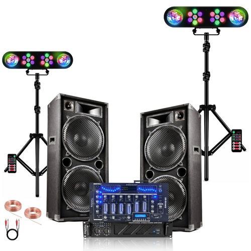 Pack Sono 2 Enceintes 2x1000W Ibiza STAR210 - Ampli 2x800W - Table Mixage DJM102-BT - 2 Portiques Lumière DJ Mooving LEDBAR-ASTRO-RC