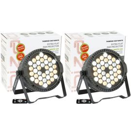 Pack de 2 Projecteurs Blancs Par Ibiza Light THINPAR-36X1WHITE - DMX Télécommande LED Extra-plats Soirée Dj Fête Club Discothèque