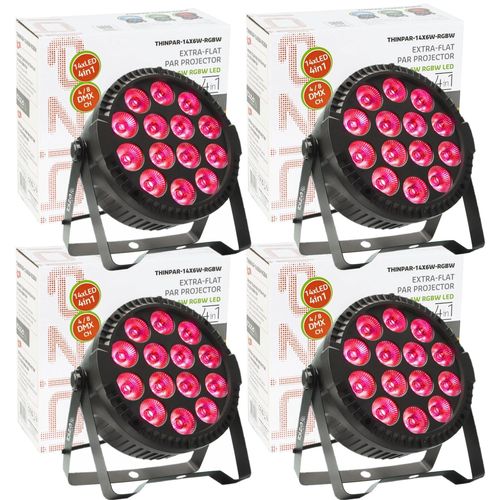 Pack 4 Projecteurs Par THINPAR-14x6W-RGBW Ibiza Light DMX Télécommande Extra-plats LED Soirée Dj Bar Club Fête Discothèque Ambiance