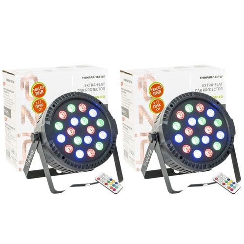 Pack de 2 Projecteurs Par Ibiza Light THINPAR-18X1W RGB - DMX Télécommande LED Extra-plats Soirée Dj Fête Club Discothèque