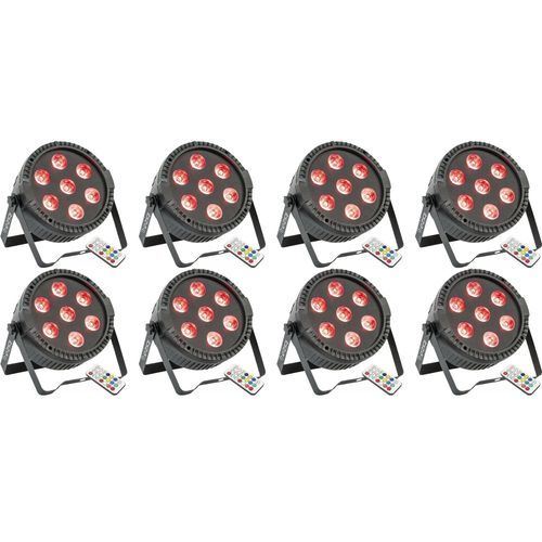 Pack de 8 Projecteurs Par THINPAR7x6-RGBW Ibiza Light Télécommande DMX Extra-plats Soirée Ambiance Dj LED Bar Fête Club Discothèque