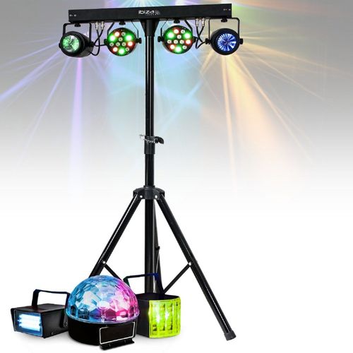 Pack Lumière Ibiza DJLIGHT60 4 Jeux de Lumière Projecteurs - 3 Effets Astro Strobe Derby - Soirée DJ Mobile Anniversaire Mariages