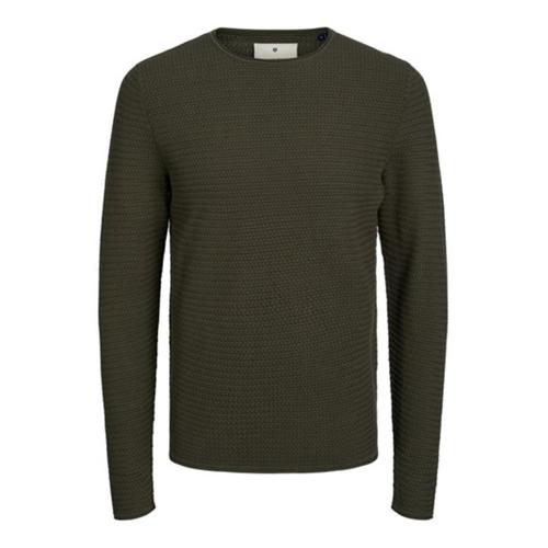 Pull À Col Rond Jack&jones Avec Finitions Perforées Vert Militaire