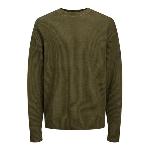 Jack&jones Pull Col Rond Côtelé Vert Militaire