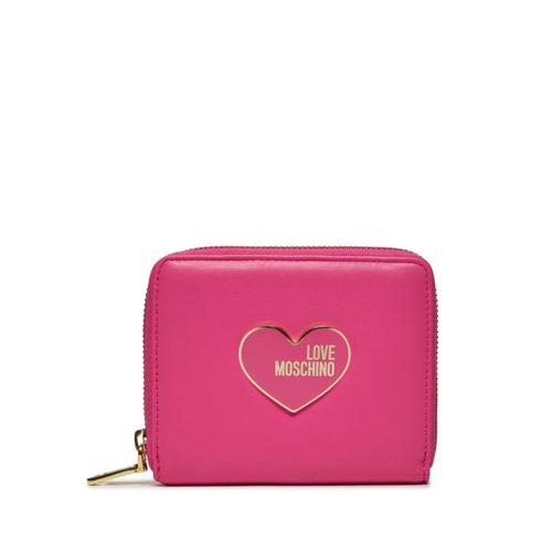 Portefeuille Moschino Love en similicuir avec zip et plaque coeur fuchsia