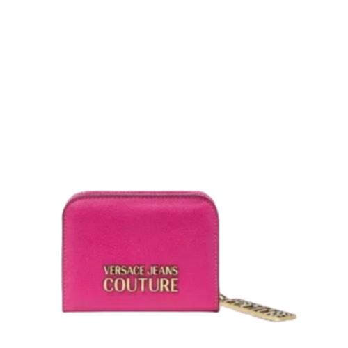 Portefeuille Versace Jeans Couture en éco-cuir martelé avec plaque logo or fuchsia