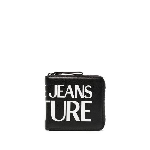 Portefeuille Versace Jeans Couture en cuir saffiano avec logo noir