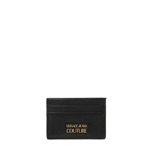 Porte-cartes Versace Jeans Couture en cuir martelé avec logo noir et doré