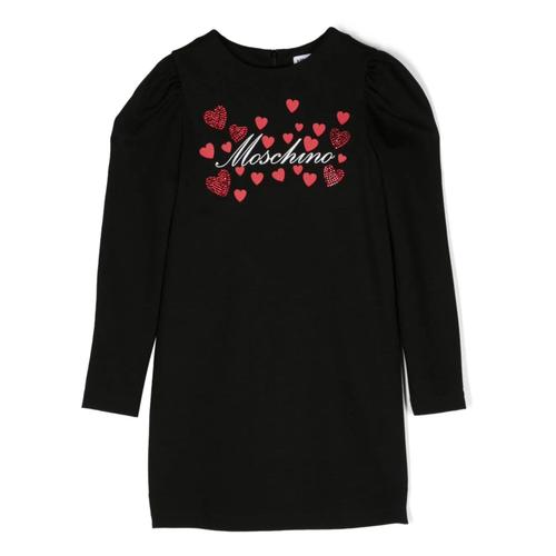 Robe Moschino À Manches Longues Avec Logo Et Coeurs En Strass Noirs