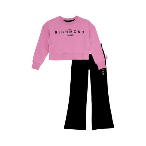 Sweat Court Complet Et Pantalon Évasé John Richmond Avec Logo Rose Noir