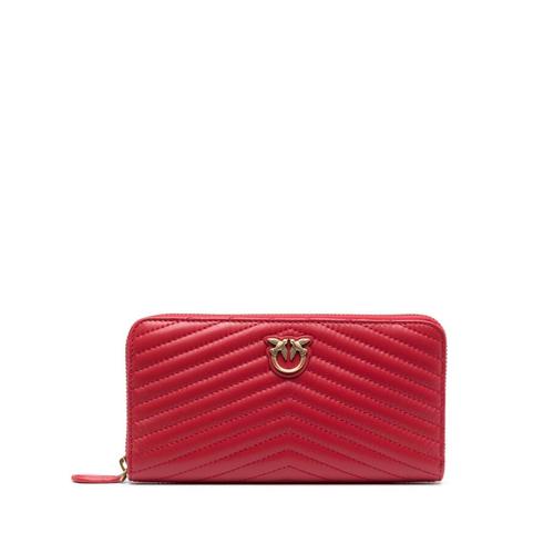 Portefeuille PINKO Ryder en nappa chevron avec zip Rouge/Or