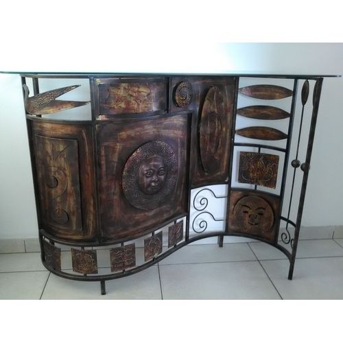 Console En Fer Forgé Avec Plateau En Verre Bisauté