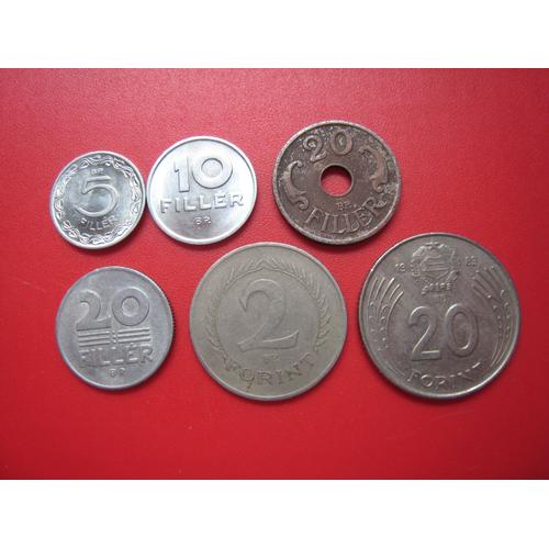 Lot De 6 Pièces De Monnaie Différentes - Hongrie (Magyar) - 5-10 Et 2 X 20 Filler - 2 Et 20 Forint - 1944/1992
