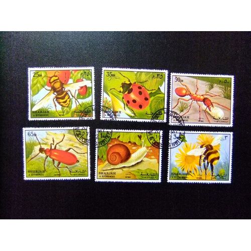 Sharjah 1972 Faune Michel 1204 A /1209a Fu Insectes,Abeille,Fourmi,Coccinelle,Escargot