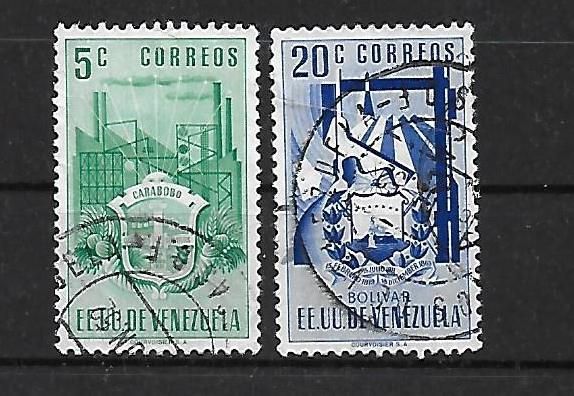 Venezuela 1951 : Armoiries De L'etat Anzoetegui - Série De 2 Timbres Oblitérés