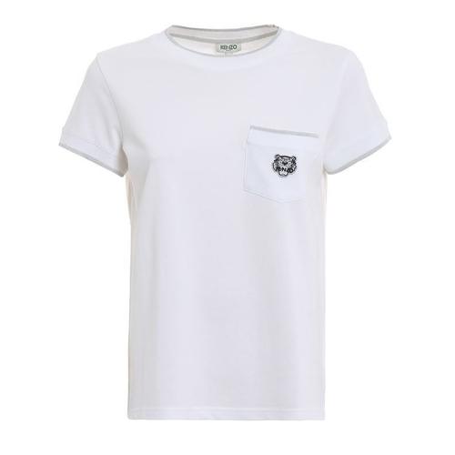 Kenzo T-Shirt Femme Blanc Logo Tigre Avec Poche