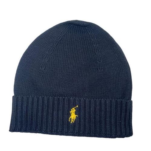 Ralph Lauren Bonnets Cold Weather Hat Noir Logo Jaune