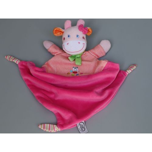 Doudou Vache Plat Rose Vert Mots D'enfants